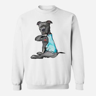 Funny Women Gifts Dog Pitbull I Love Dad Tattoo Gift Sweatshirt | Crazezy DE