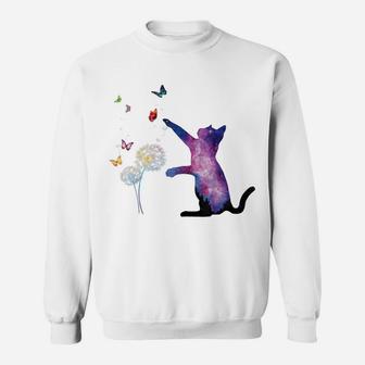 Galaxy Cat Outer Space Butterfly Universe Dandelion Flower Sweatshirt | Crazezy UK