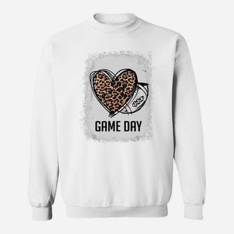 Game Day With Leopard Heart Football Lovers Mom Bleached Sweatshirt | Crazezy