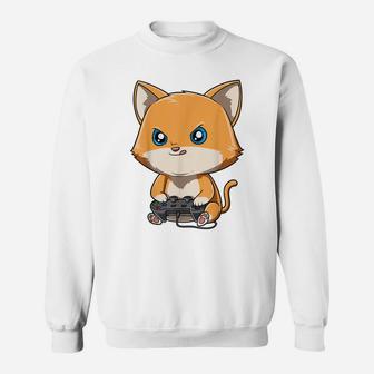 Gaming Cat Gamer Cat Playing Video Games Cat Lovers Sweatshirt | Crazezy AU