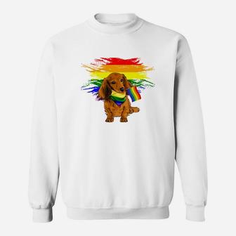 Gay Pride Flag Dachshund Dog Happy LGBT Month Sweatshirt - Seseable