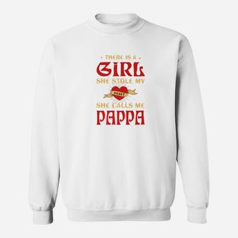 Girl Stole My Heart She Calls Me Pappa Shirt Grandpa Men Premium Sweatshirt - Thegiftio UK