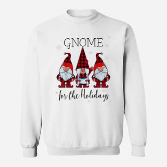 Gnome For The Holidays Buffalo Plaid 3 Gnomes Christmas Xmas Sweatshirt | Crazezy
