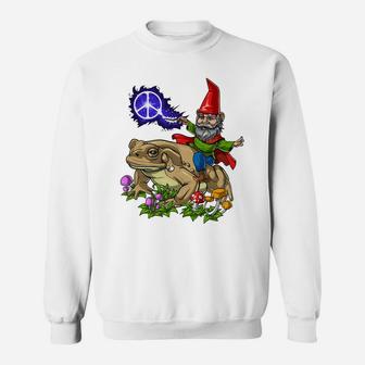 Gnome Riding Frog Hippie Peace Fantasy Psychedelic Forest Sweatshirt | Crazezy