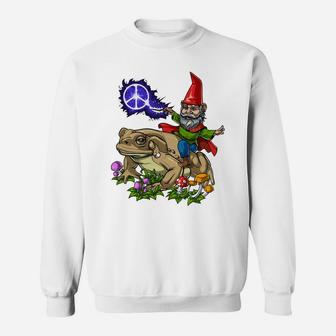 Gnome Riding Frog Hippie Peace Fantasy Psychedelic Forest Sweatshirt Sweatshirt | Crazezy DE