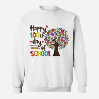 Happy 100 Days Of School Educational Books Tree Teacher Gift Sweatshirt | Crazezy