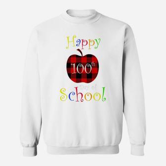 Happy 100Th Day Of School, Apple With Red Plaid Teacher Gift Sweatshirt | Crazezy