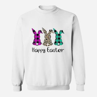 Happy Easter Buffalo Plaid Leopard Sweatshirt | Crazezy