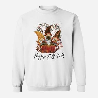 Happy Fall Y'all Women's Shirt Garden Gnome Leopard Pumpkin Sweatshirt | Crazezy