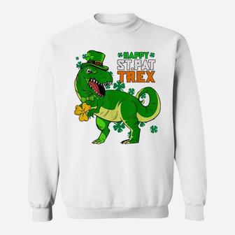 Happy St Pat-Trex Day Saint Patrick Dinosaur Boys Girls Kids Sweatshirt | Crazezy DE
