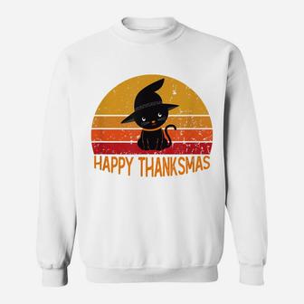 Happy Thanksmas Cat Lovers Black Cat Thanksgiving Christmas Sweatshirt | Crazezy AU