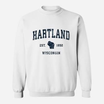 Hartland Wisconsin Wi Vintage Sports Design Navy Print Sweatshirt | Crazezy DE
