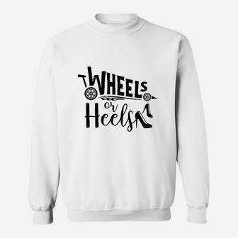 Heels Or Wheels Gender Reveal For Mom Dad Party Shower Sweatshirt | Crazezy CA
