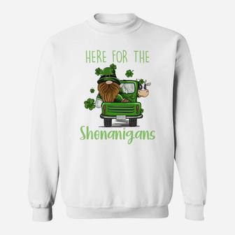 Here For The Shenanigans Gnome Elf Cow St Patricks Day Sweatshirt | Crazezy