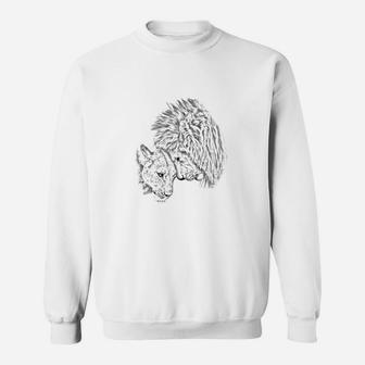 Herren Sweatshirt mit Schwarz-Weiß Wolf-Print, Stilvolles Wolfsmotiv Tee - Seseable