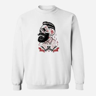 Hipster Skull Beard Retro Mens Beard Shaving Gift Sweatshirt - Thegiftio UK
