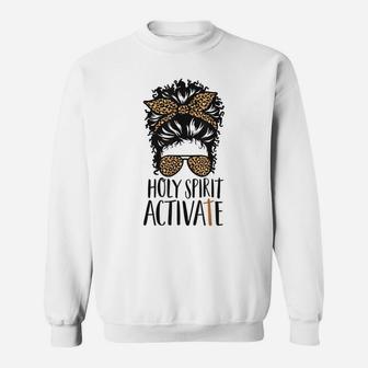 Holy Spirit Activate Black Mom Life Leopard Messy Bun Sweatshirt | Crazezy