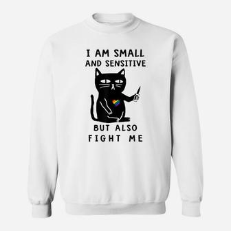I Am Small And Sensitive But Also Fight Me Funny Cat Lovers Sweatshirt | Crazezy