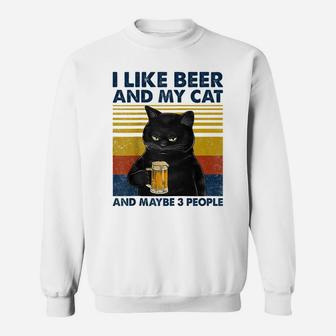 I Like Beer My Cat And Maybe 3 People Funny Cat Lovers Gift Raglan Baseball Tee Sweatshirt | Crazezy