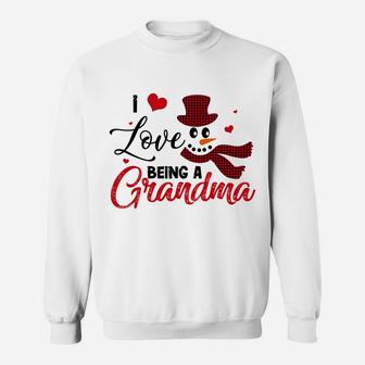 I Love Being A Grandma Snowman Plaid Red Family Christmas Sweatshirt Sweatshirt | Crazezy CA