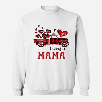 I Love Being A Mama Red Plaid Truck Heart Sweatshirt | Crazezy