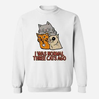I Was Normal Three Cats Ago - Funny Cat Lover Sweatshirt | Crazezy