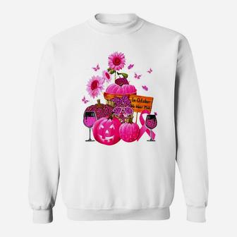In October We Wear Pink Leopard Print Pumpkin Wine Glasses Sweatshirt | Crazezy AU