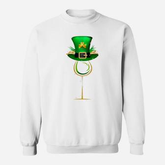 Irish Af Wine Glass Shamrock Stpattys Day Top Hat Sweatshirt - Thegiftio UK