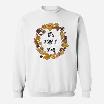 Its Fall Yall Leaf Wreath Art Fall Thanksgiving Autumn Gift Sweatshirt - Thegiftio UK