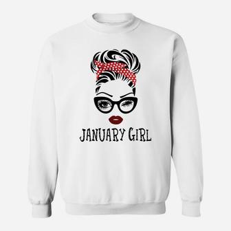 January Girl Woman Face Wink Eyes Lady Face Birthday Gifts Sweatshirt Sweatshirt | Crazezy