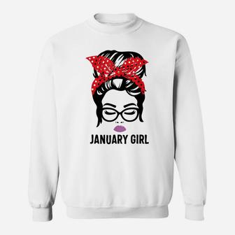 January Girl Woman Face Wink Eyes Lady Face Birthday Sweatshirt | Crazezy