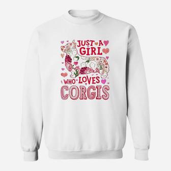 Just A Girl Who Loves Corgis Dog Silhouette Flower Floral Sweatshirt | Crazezy