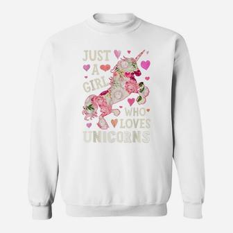 Just A Girl Who Loves Unicorns Unicorn Silhouette Flower Sweatshirt | Crazezy UK
