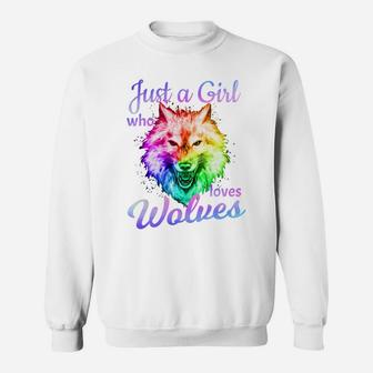 Just A Girl Who Loves Wolves - Moon Wolf Shirt Girls Women Sweatshirt | Crazezy