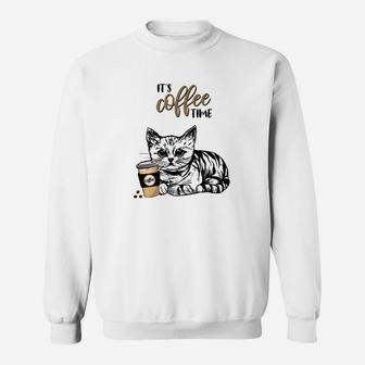 Kätzchen Kaffeepause Sweatshirt, Lustiges Katzenmotiv für Kaffeefans - Seseable