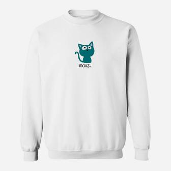 Kawaii Katzen-Motiv Sweatshirt 'Mauz' in Weiß für Tierliebhaber - Seseable