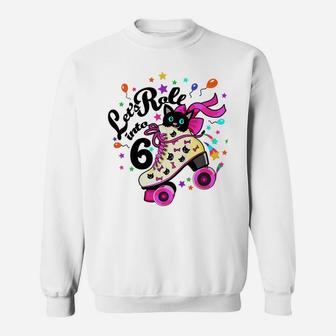 Kids Birthday Shirt Girl, 6 Year Old Roller Skate Cat Bday Outfit Sweatshirt | Crazezy CA