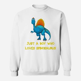 Kids Just A Boy Who Loves Spinosaurus Funny Blue Dinosaur Sweatshirt | Crazezy UK