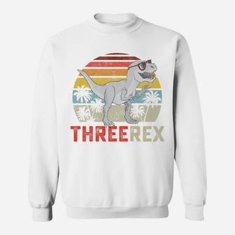 Kids Three Rex Birthday 3 Year Old Dinosaur 3Rd T Trex Boy Girl Sweatshirt | Crazezy DE