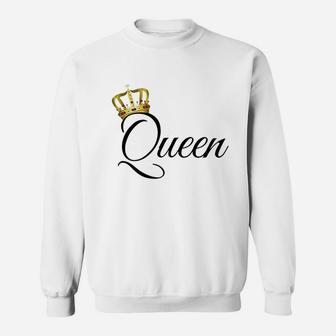 King And Queen White Matching Couple Sweatshirt | Crazezy