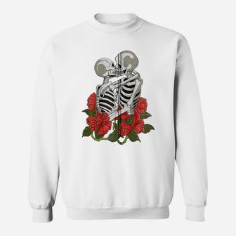 Kissing Skulls Skeletons Red Roses Flowers Death Goth Zip Hoodie Sweatshirt | Crazezy