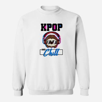 Kpop And Chill Sloth Korean Pop Music Gift Kpop Sweatshirt - Thegiftio UK