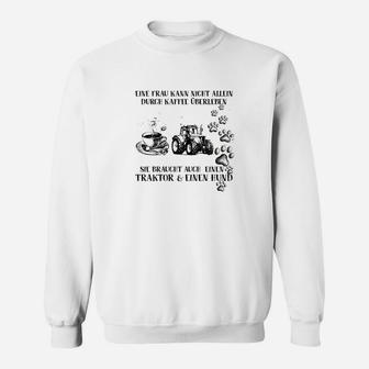 Landwirtschaft Sweatshirt für Frauen, Kaffee, Traktor & Hund Motiv - Seseable