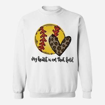 Leopard My Heart Is On That Field Softball Game Day Vibes Sweatshirt Sweatshirt | Crazezy AU