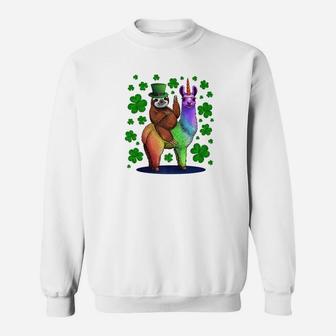 Leprechaun Sloth Riding Llama Unicorn St Patricks Day Sweatshirt - Thegiftio UK