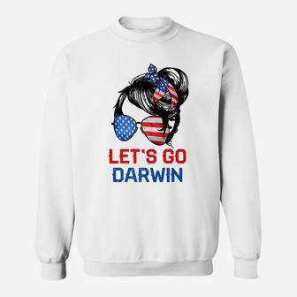 Let's Go Darwin Shirt Women Girl Lets Go Usa Flag Messy Bun Sweatshirt | Crazezy CA