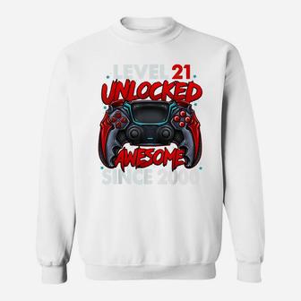Level 21 Unlocked Awesome Since 2000 21St Birthday Gaming Sweatshirt | Crazezy DE