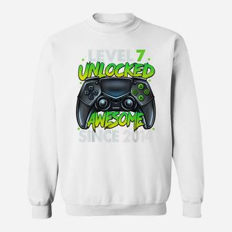 Level 7 Unlocked Awesome Since 2014 7Th Birthday Gaming Sweatshirt | Crazezy DE