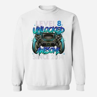 Level 8 Unlocked Awesome Since 2014 8Th Birthday Gaming Sweatshirt | Crazezy AU