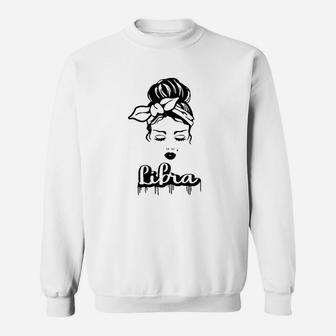 Libra Zodiac Sign Messy Bun Retro Vintage Birthday Sweatshirt | Crazezy DE